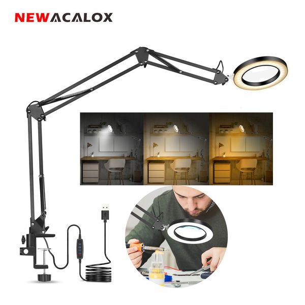 LINKIFICAÇÕES COMPOS DE ACALOX Mesa flexível Grande Vidro de LED USB de 5x 3 cores Loupe iluminada Lâmpada de lâmpada/retrabalho/solda 230410