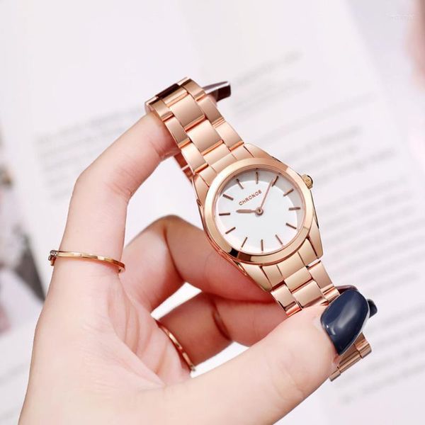 Relógios de pulso Chronos chega mulheres Relógios de luxo de luxo Disalhos hardlexos de aço inoxidável Correia dobrável Ladies Wristwatch CH34