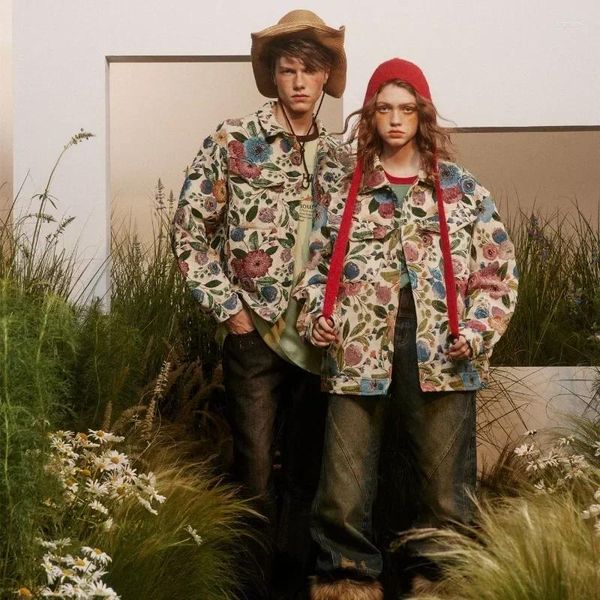 Giacche da uomo giapponese giapponese colorato colorato di fiori di fiore streetwear con oversize cappotto a petto single giacca da uomo da donna