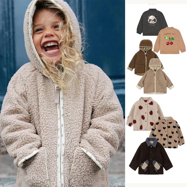 Giacche Cappotto spesso per bambini 23 Autunno inverno KS Paillettes Panda Felpa con ciliegia Giacca in pile di agnello con cappuccio Abbigliamento per ragazzi 231109