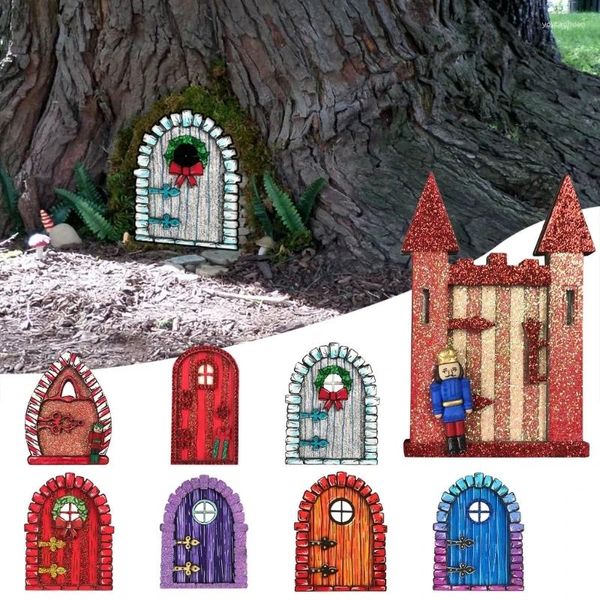 Decorações de jardim encantadora madeira esculpida janela de fada porta ao ar livre miniaturas molde de boxwood