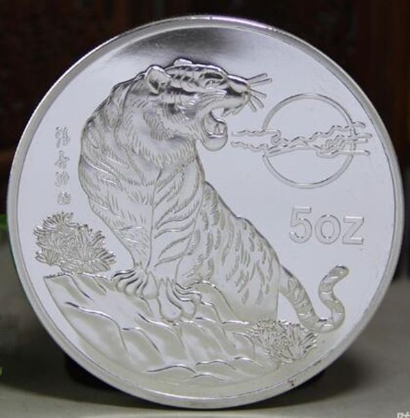 Artes e Ofícios Chinês Shanghai Mint 5 onças 1998 ano zodíaco tigre prata medalhão comemorativo