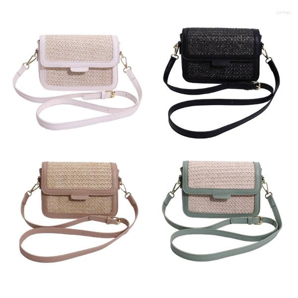 Bolsas de ombro Mulheres casuais pequenas bolsas mensageiras crossbody crossbody vintage palha de estilo étnico compras para diariamente