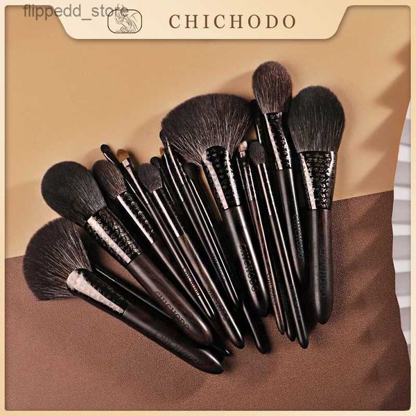 Make-up-Pinsel CHICHODO Make-up-Pinsel – luxuriöse geschnitzte Röhre mit Ebenholzgriff, Tierhaar-Serie – 20-teiliges Naturkosmetik-Pinsel-Set – Beauty-Tools Q231110