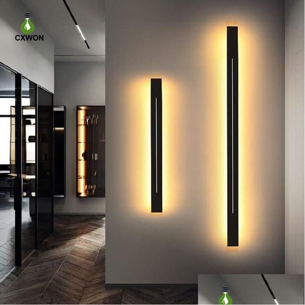 Außenwandleuchten Außenwandleuchten Modernes langes LED-Licht 85-265 V Eisen Schwarz Gold Shell 100 cm 120 cm Innenwohnzimmer Nachttischleuchte Dh8Uh