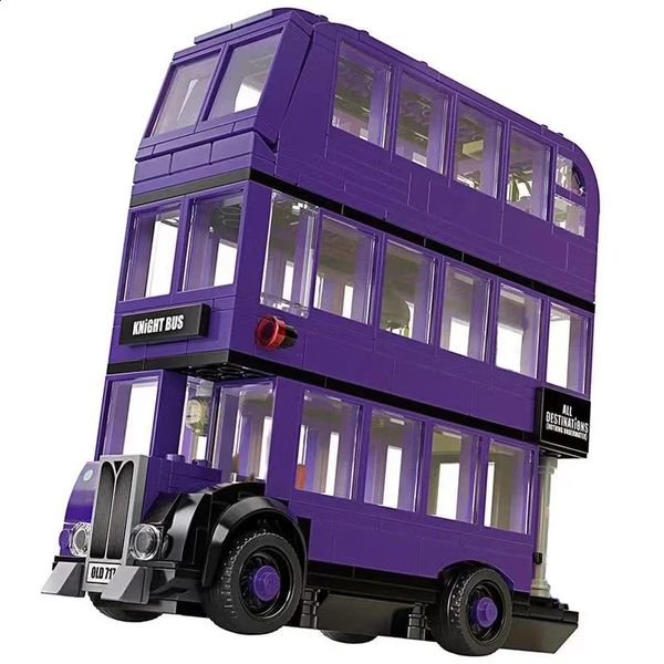 Diecast Modell 2023 Magischer Doppeldecker-Bus Baustein Ritter Buch Ziegel Spielzeug für Kinder Kinder Weihnachtsgeschenk 231109