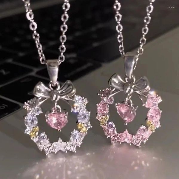 Ожерелья с подвесками в Корейском стиле, винтажное ожерелье с полыми розовыми кристаллами и сердечками для женщин, модная цепочка на ключицы, свадебные эстетические украшения