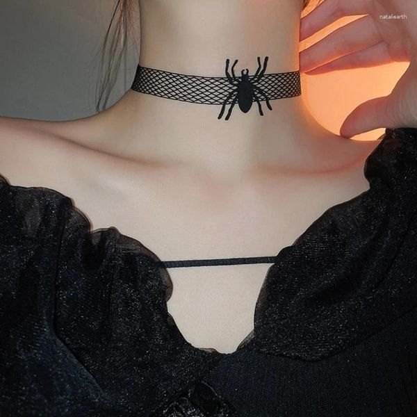 Bağlantı bilezikleri gotik siyah örümcekler yaka kolye punk tarzı örgü boyun zinciri
