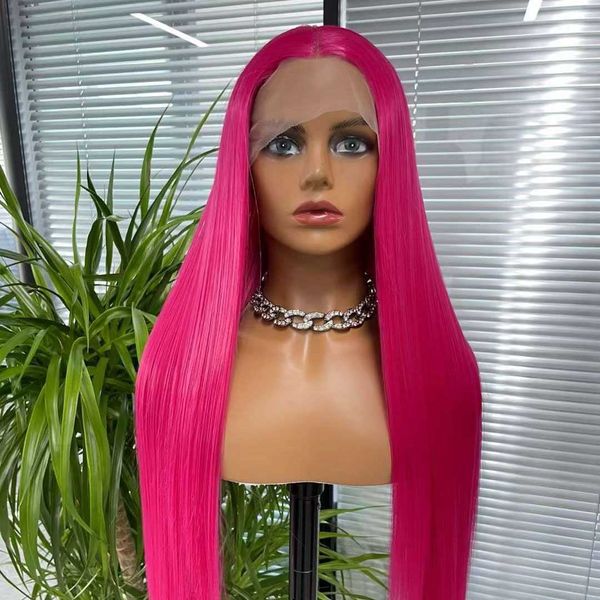 Кружевные парики, передний кружевной парик из синтетического волокна, матовый высокотемпературный шелк, полуручной крючок, розовый, розовый, длинный прямой