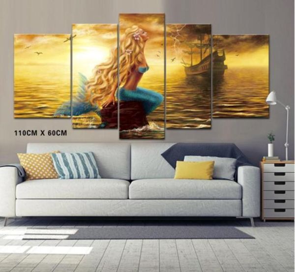 Meerjungfrau und Piratenschiff, rahmenlose Gemälde, Wandkunst012370237122195283