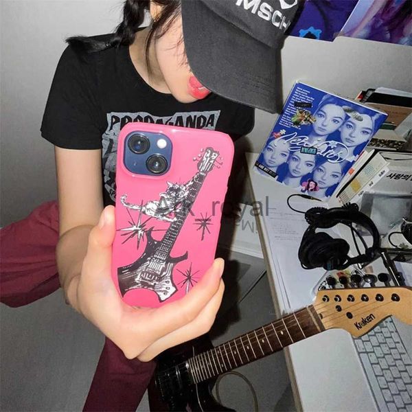 Capas de telefone celular Punk Cool Girl Guitar Cat Phone Case para iPhone 15 14 13 12 11 Pro Max Mini X XR 7 8 Plus SE 3 Brilhante à prova de choque Soft TPU Capa J231110