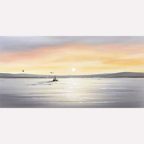 Große Insel Sonnenuntergang Ölgemälde, Himmelswolken Segelboot abstrakte Leinwand Wandkunst Replik Hand gemacht, Seascape Home Decor Bild