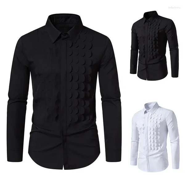 Camisas casuais masculinas camisa de manga comprida outono e inverno cor sólida festa europeia vestido de casamento desempenho