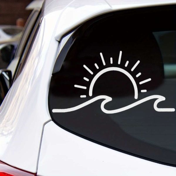 Novo 1/2 pçs personalidade do carro adesivos criativos sol onda janela decalques de vinil porta lateral janela decalques acessórios decorativos universais