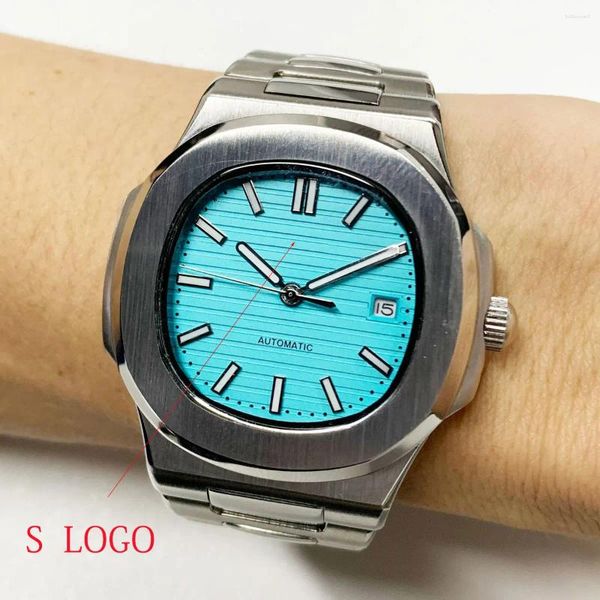 Armbanduhren Naut 39mm NH35 Gehäuse Herrenuhr Zubehör Leuchtzifferblatt Zeiger Edelstahl für Bewegung DIY S Logo Diff Blau