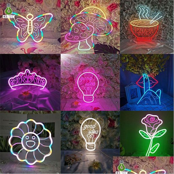 LED Neon Sign Colorf Borboleta Led Neon Light Sign Decoração de Casamento Festa de Aniversário de Natal Decoração de Casa Lâmpada de Noite com Dimmable Swi Dhh1R