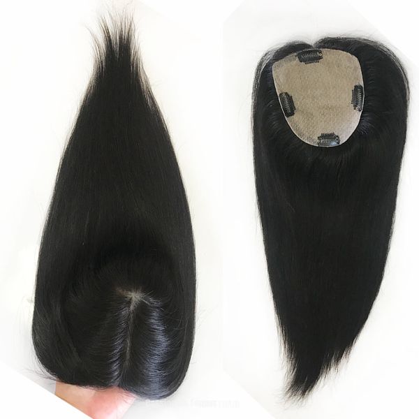 Base de seda Capinhos de cabelo humano Clip em franja Fringe Hair Pedancos retos que perda de cabelo branca para mulheres Remy Black Brown Parte do meio marrom