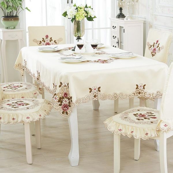 Tala de mesa de mesa de estilo europeu Branco de cadeira à prova de óleo bordado branco Bandeira Hollow Out Birthday