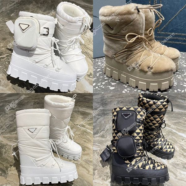 Designer Luxury Apres boots Womens Nylon Wadatweed Thick Sole Round Toe Lace Up Mid Calf Snow Boot Winter Extra Thick Warm Booties InveEldk#