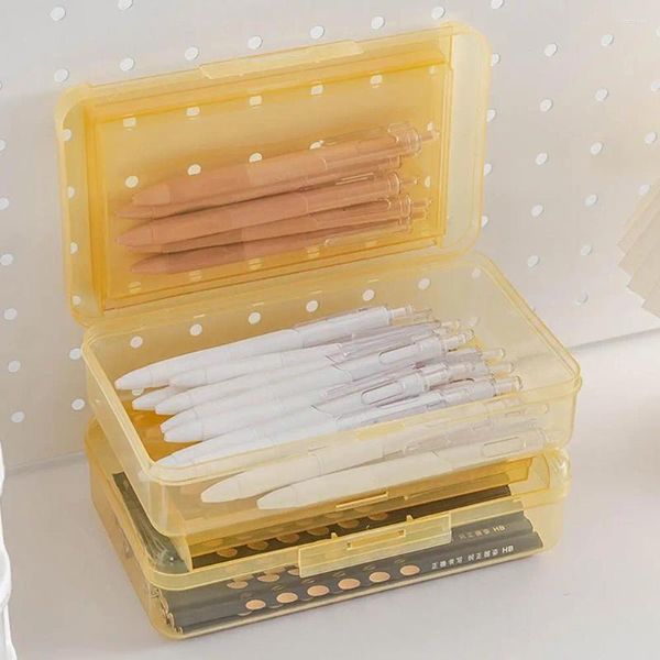 Caixa de lápis de plástico transparente dupla camada pintura caneta caixa organizador de papelaria empilhável titular estudante material escolar