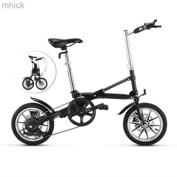 Pedais de bicicleta 14 polegadas Um segundo bicicleta dobrável Ultra Light Small Adult Student Speed ​​Variable Speed ​​Bicycle para ir para a escola para o trabalho Scooter 2023 M230410