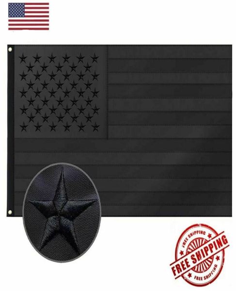 3x5FT bestickte All Black American Flag US Black Flag Tactical Decor Blackout5040347