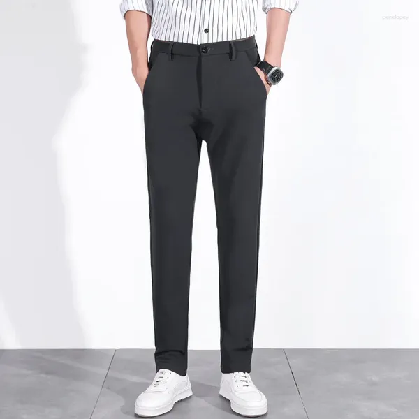 Calças Masculinas Terno Profissional Cropped Stretch Coreano Slim Straight Business Formal