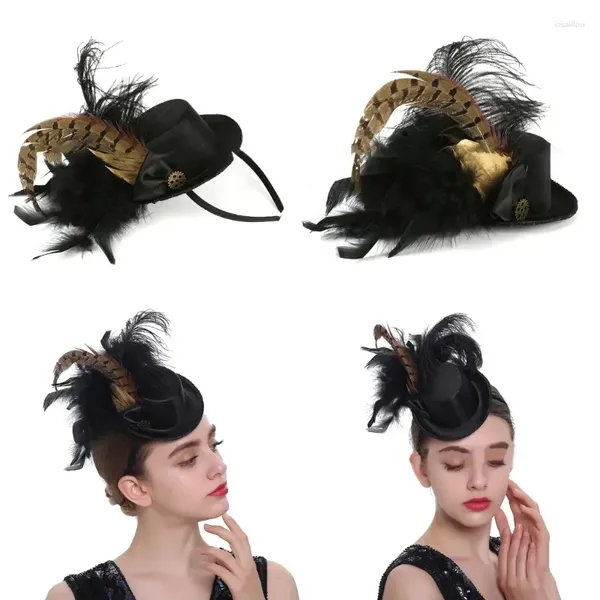 Beralar Çiçek Mücevher Mini Top Hat Fascinator Cadılar Bayramı Noel Kostüm Prop 1920s Vintage Fedoras Gelin Düğün İçin Zarif