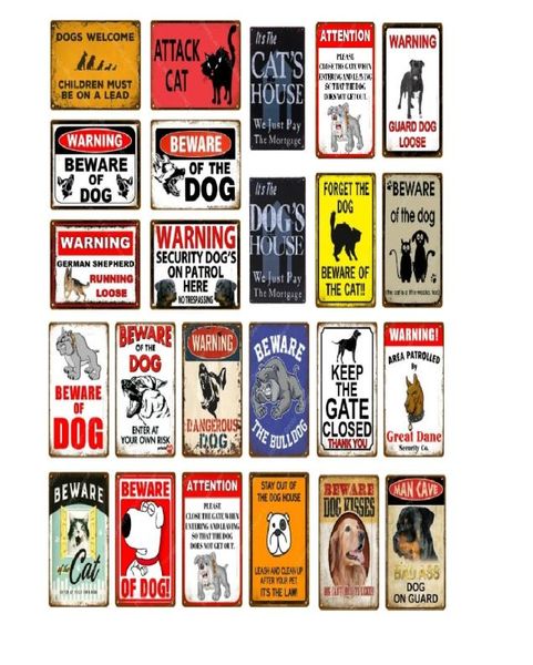 Avvertimento Pericolo Metallo Pittura Segni Attenzione al cane Gatto Poster Vintage Targa a muro Pub Bar Casa Pittura Man Cave Decor Ferro Ar9152436