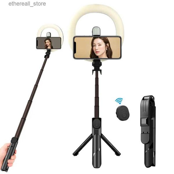 Моноподы для селфи, беспроводная Bluetooth-палка для селфи, кольцевой светильник с выдвижным штативом для фотостудии с живым макияжем Q231110