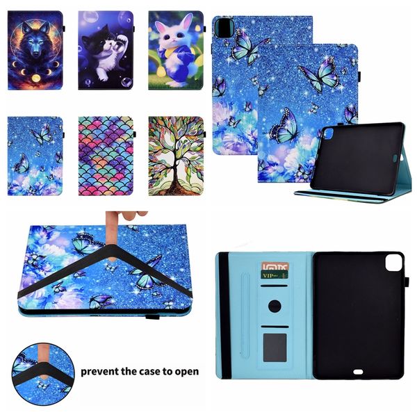 Fundas de billetera de cuero impresas para iPad 10.9 2022 5 6 8 9 10.2 10.5 Pro 11 pulgadas 2021 Air4 Mariposa Escala de pescado Conejo Lobo Gato Flor Ranura para tarjeta a prueba de golpes Titular de la cubierta Monederos