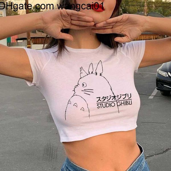 Herren T-Shirts Kawaii Totoro Crop Top Lustiges Cartoon T-Shirt Frauen Niedliches Anime Grafik Vintage T-Shirt 90er Jahre Ullzang T-Shirt Mode Top T-Shirts Fa 4103