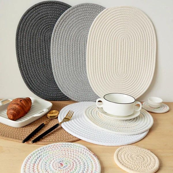 Tapetes de mesa 10 peças forma oval algodão tecelagem jantar placemat jantar cozimento almofadas de café isolamento redondo 30x40cm