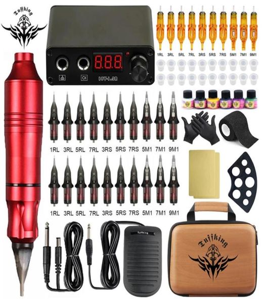 Kit de máquina de tatuagem pistola rotativa com cartucho de tinta de agulha maquiagem permanente para arte corporal 2210145140979