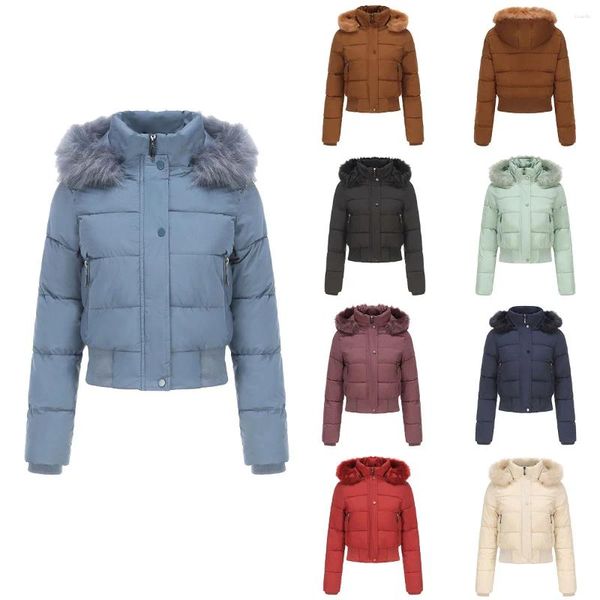 Trench da donna 2023 Autunno e inverno caldo staccabile con cappuccio in pelliccia sintetica imbottito in pile di cotone Giacca a maniche lunghe da donna