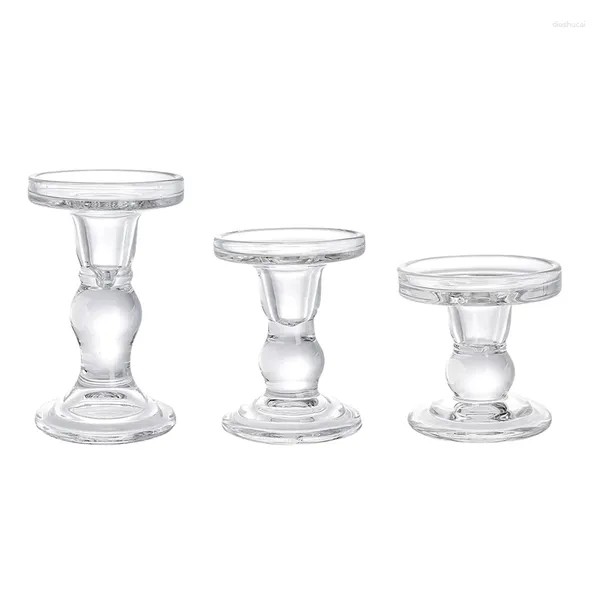 Castiçais de vidro claro pilar taper castiçal suporte de cristal para mesa de jantar 3pcs durável fácil de usar