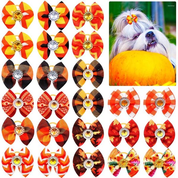 Cão vestuário 2023 ação de graças decorar arcos de outono com diomand cães acessórios hoilday bowkont faixa de borracha para pequenos suprimentos