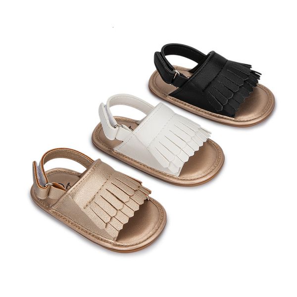 Primi camminatori Sandali estivi per bambini Scarpe per bambina Scarpe basse PU oro Suola in gomma antiscivolo Nappe Sandali da bambina per primi passi da matricola 230410