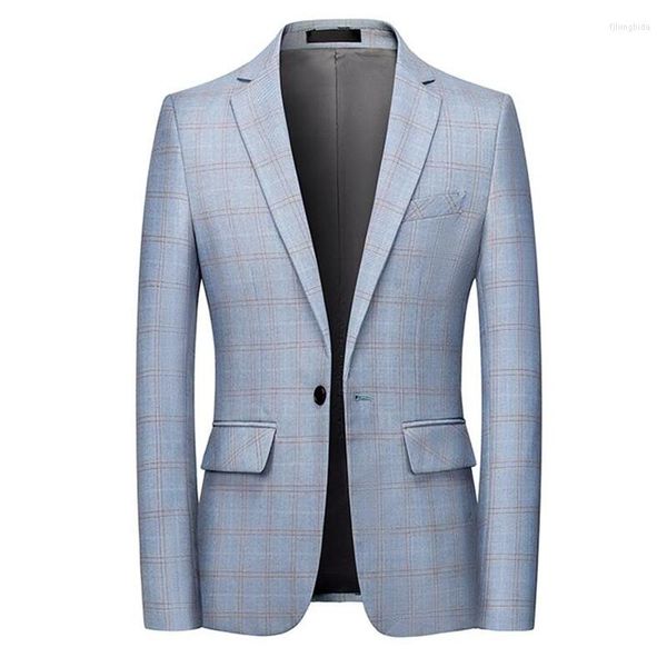 Herrenanzüge 2023 Frühling Herren Einfacher Plaid Business Anzug / Herren Slim Fit Bräutigam zum Heiraten Kleid Blazer / Herren Freizeitjacke