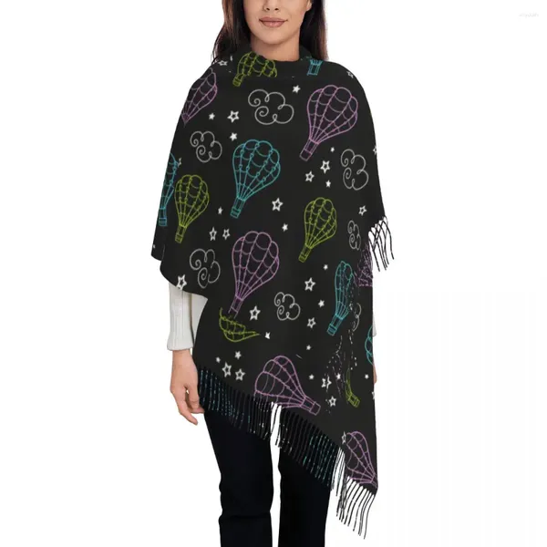 Lenços lenço feminino com borla balões de ar coloridos longo inverno quente xale envoltório nuvens e estrelas presentes pashmina