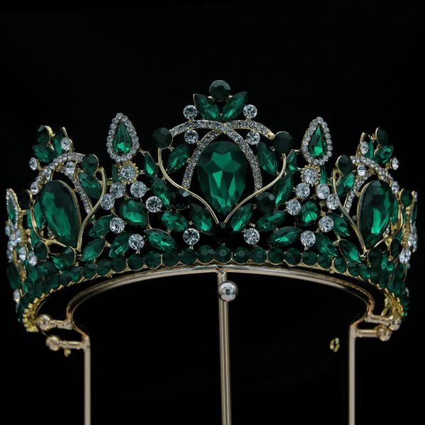 Fasce DIEZI Barocco Verde Bue Cristallo Rosso Tiara Corona per le donne Ragazze Matrimonio Vintage Corona da sposa Abito per capelli Accessori per gioielli 231102