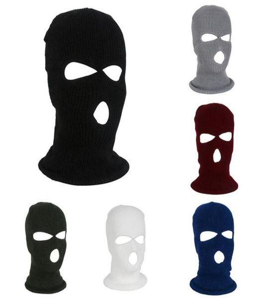 Черная вязаная лыжная маска с 3 отверстиями, Балаклава, мотоциклетные велосипедные шапки, шапка-бини с полным лицом, зимняя теплая шапка 3396878