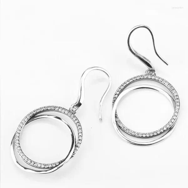 Brincos de garanhão 925 prata esterlina oco dois círculos com deslumbrante zircão cúbico gancho estilo boho para mulheres meninas