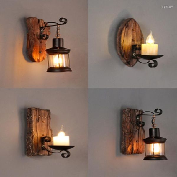 Wandlampen Holzlampe Nordic Retro Industrielle LED-Leuchten Restaurant Bar Café Home Interior Loft Vintage El