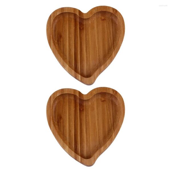 Sacchetti per gioielli 2 pezzi Piatto da dessert Vassoio in bambù d'amore Piatto Piatto a forma di cuore Supporto in legno Anello portaoggetti Torta Espositore per frutta