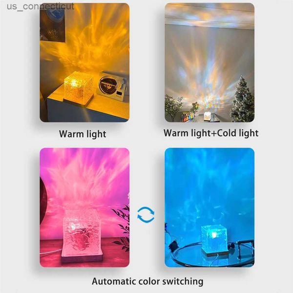 Luci notturne Proiettore a ondulazione dell'acqua rotante dinamico Luce notturna 16 colori Lampada di cristallo a fiamma per soggiorno Studio Camera da letto Rotazione dinamica R231110