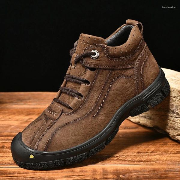 Stivali Sneakers da uomo in vera pelle Scarpe casual sportive da uomo fatte a mano Antiscivolo Moda Escursionismo Comfort Calde calzature invernali maschili