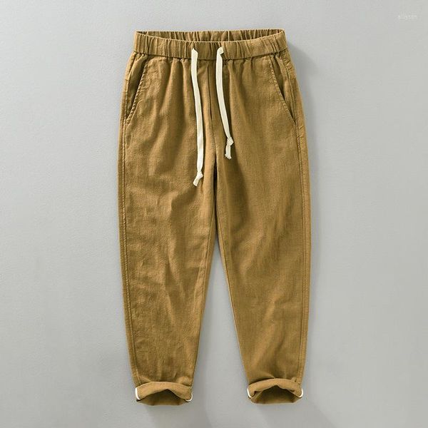Мужские брюки 1329 Летовая мода Мужская хлопковое белье в стиле Япония Эластичная талия с твердым цветом дышащий мягкий уютный уютный рамки