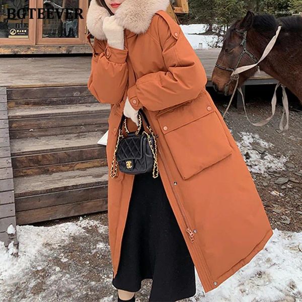 Trench da donna BGTEEVER Elegante addensare caldo cotone sciolto femminile Parka lungo invernale a maniche lunghe da donna con cerniera Piumini con cappuccio