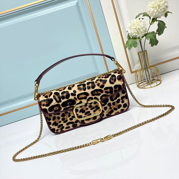 Borsa firmata da donna Borse a tracolla con patta Borsa da donna firmata Modello con stampa leopardata Lettera di moda Hardware Fibbia Flip Cover Pelle bovina Vera pelle 10a Qualità